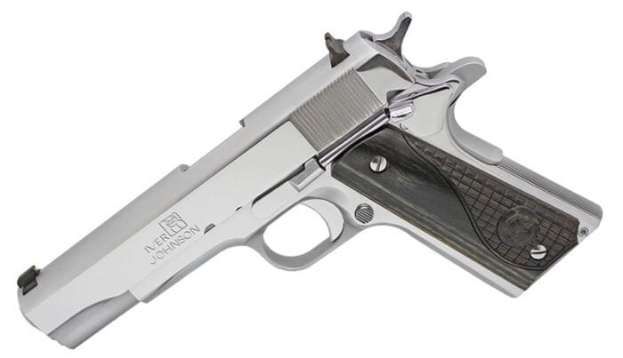 IVER 1911A1 45ACP 5" Chrome/BLk Grip 8rd