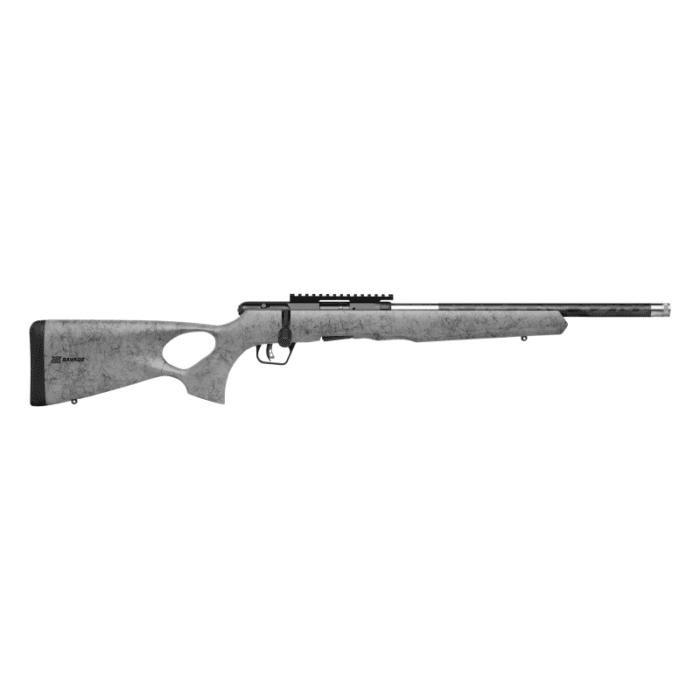 Savage B22 Magnum Timberlite Thumbhole Rifle .22 WMR 10rd Magazine 18" 1/2x28 Threaded Barrel Grey with Black Spiderweb
