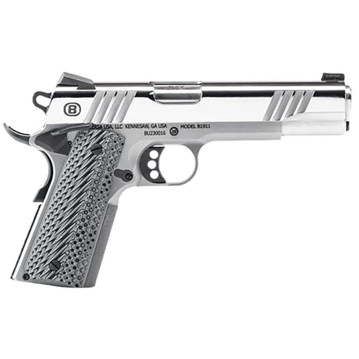 Bersa B1911 Handgun .45 ACP 8rd Magazine 5" Barrel Polished Stainless Steel with VZ Grips Night Sight