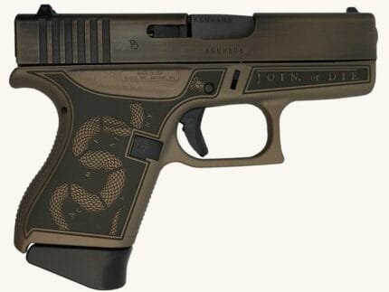 Glock 43 Custom "Revolution Engraved Colonial Brown" Subcompact Handgun 9mm Luger 6rd Magazines(2) 3.4" Barrel FRAME ONLY BW