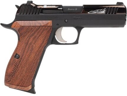 Sig Sauer P210 Carry Handgun 9mm Luger 8rd Magazines (3) 4.1" Barrel Black with Engraved Rosewood Grips