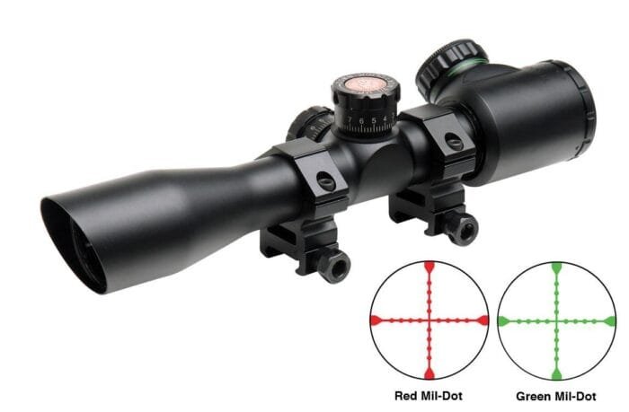 Truglo Tru-Brite Extreme Tactical Compact Rifle Scope with Rings - 4x32mm Dual Color Illum. Mil-Dot  4" Matte