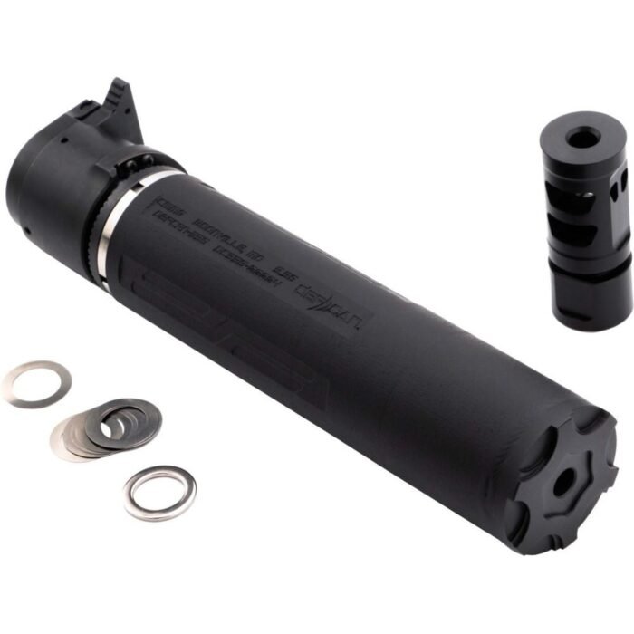 CMMG Defcan 556 Direct Thread Suppressor 5.56 1-3/8x24 Black with 1/2x28 Muzzle Brake