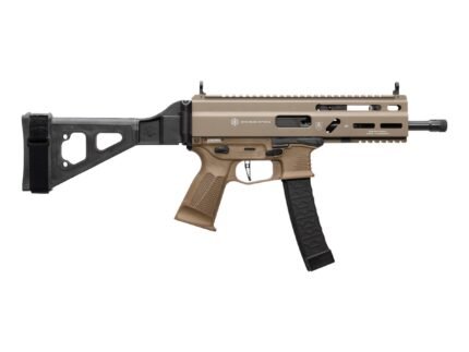 Grand Power Stribog SP9A3 Pistol - FDE | 9mm | 8" Threaded Barrel | 30rd | Folding SBT Brace