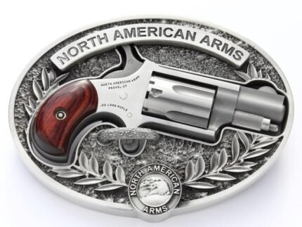 NAA 22LR Mini Revolver .22 LR 5rd Capacity 1.125" Barrel Silver with Wood Grips and Oval Enclosed Belt Buckle